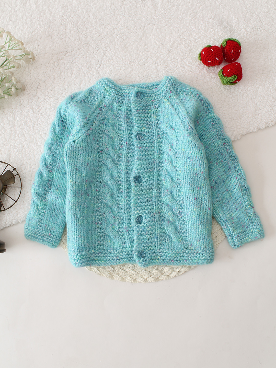 Cable Knit ColorBlock Cardigan - Turquoise