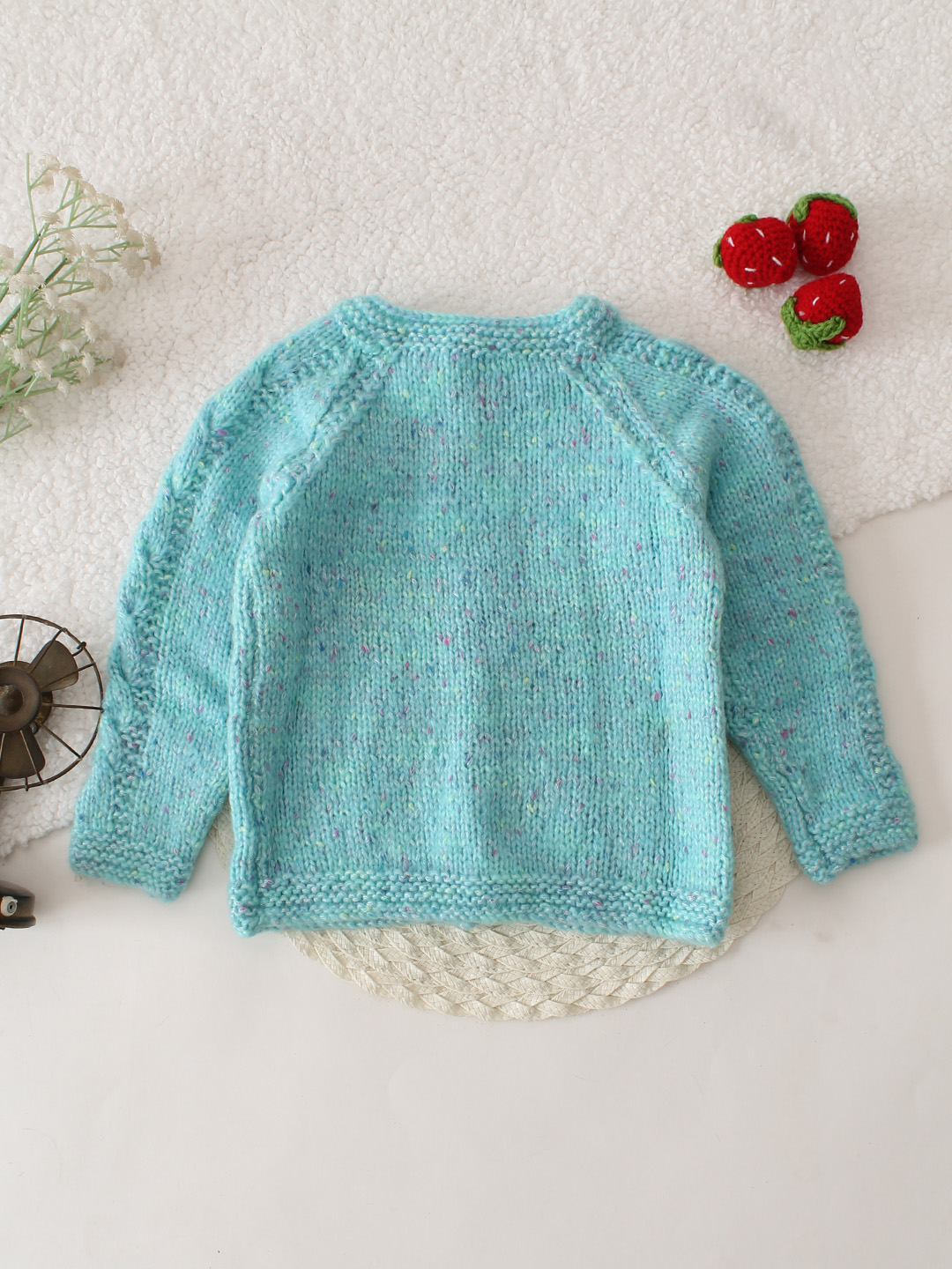 Cable Knit ColorBlock Cardigan - Turquoise