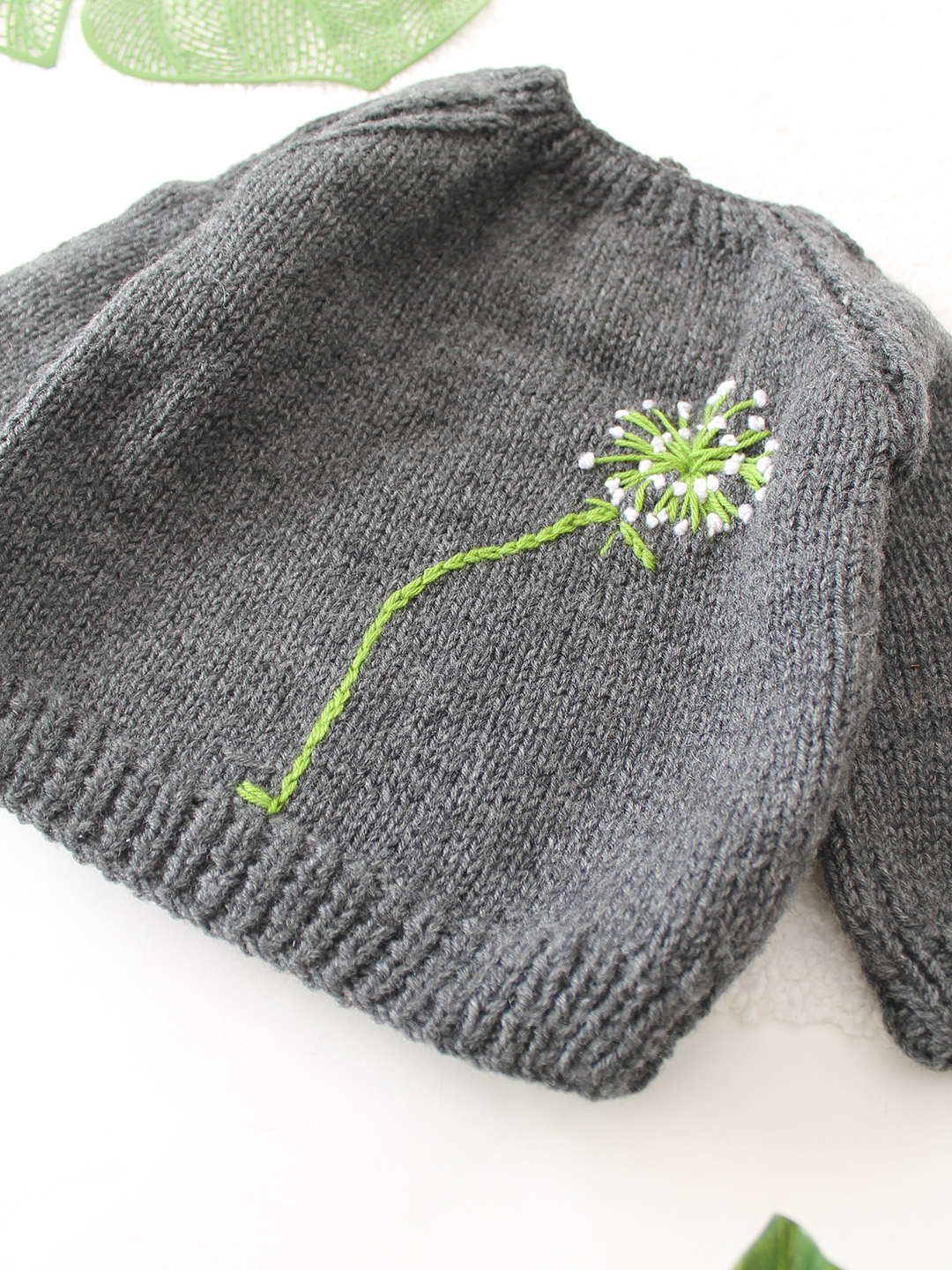 Embroidered Flower with Stem Sweater - Grey