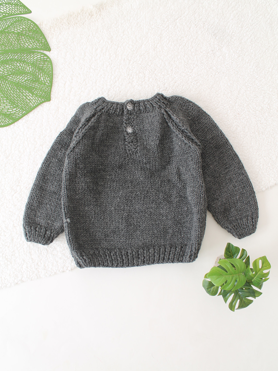 Embroidered Flower with Stem Sweater - Grey