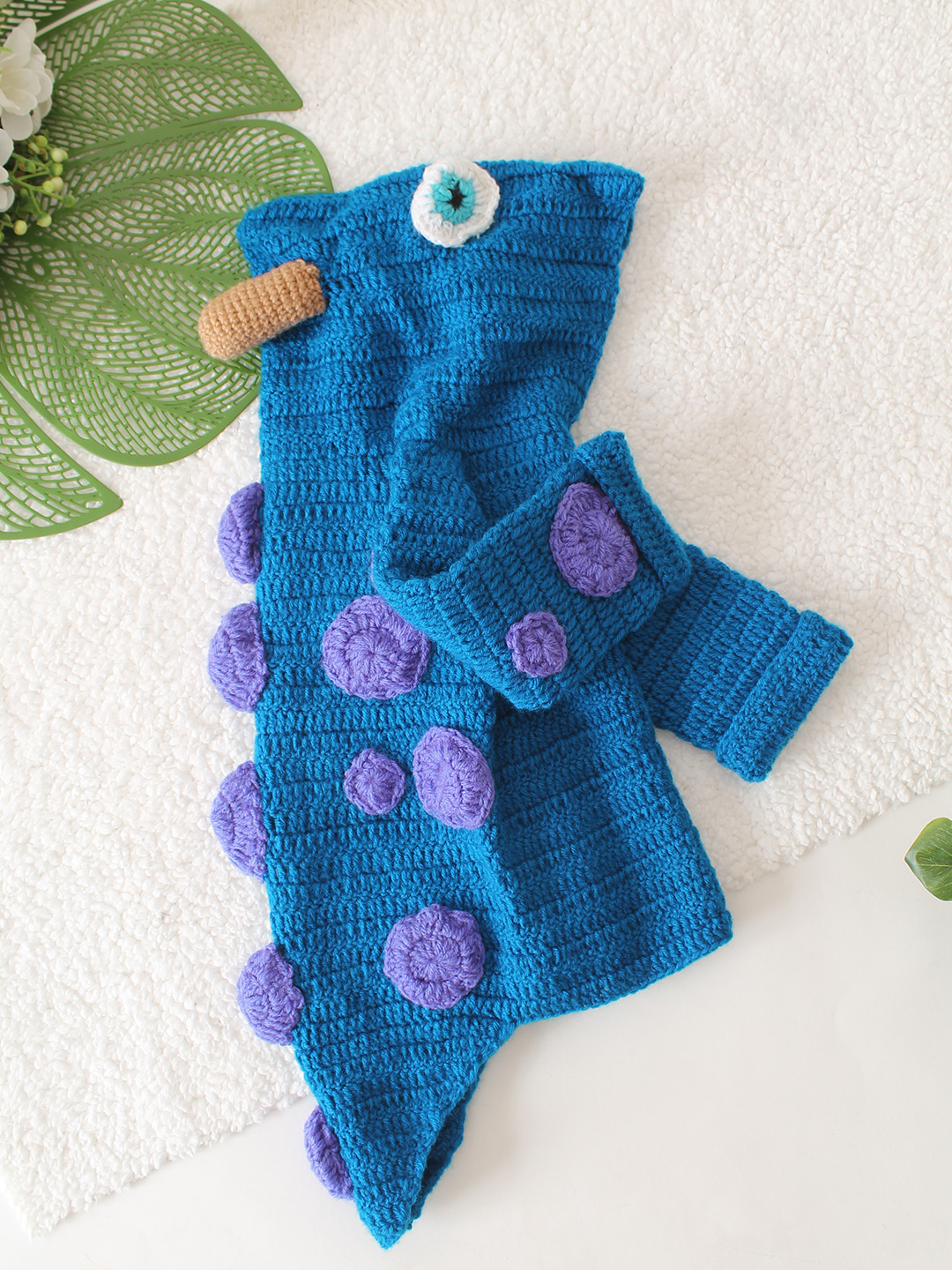 Hooded Dinasaur Sweater with Horns - Blue