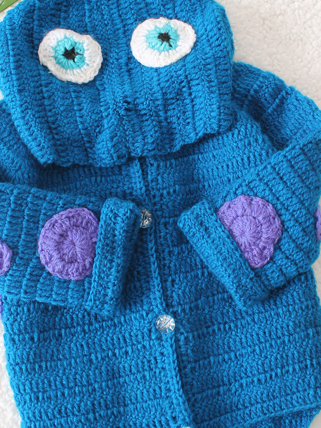 Hooded Dinasaur Sweater with Horns - Blue