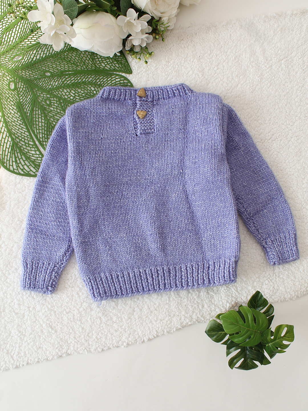 Cable Knit Round Neck Sweater - Purple