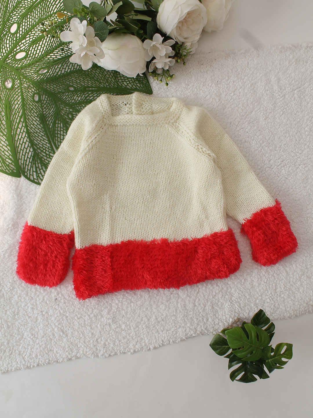 Fur Hem Handknitted Sweater - Cream