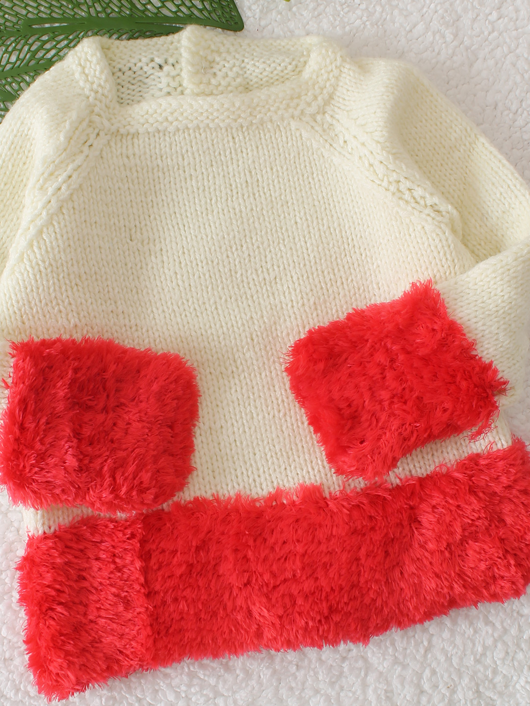 Fur Hem Handknitted Sweater - Cream
