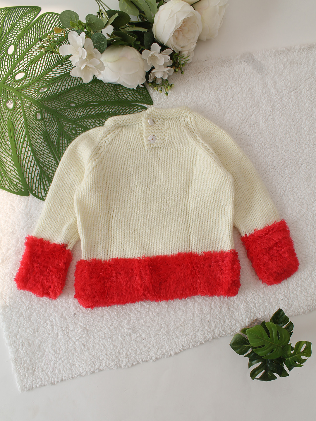 Fur Hem Handknitted Sweater - Cream