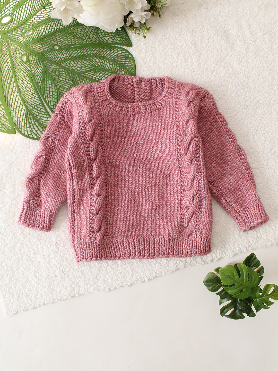 Cable Knit Drop Shoulder Sweater - Pink