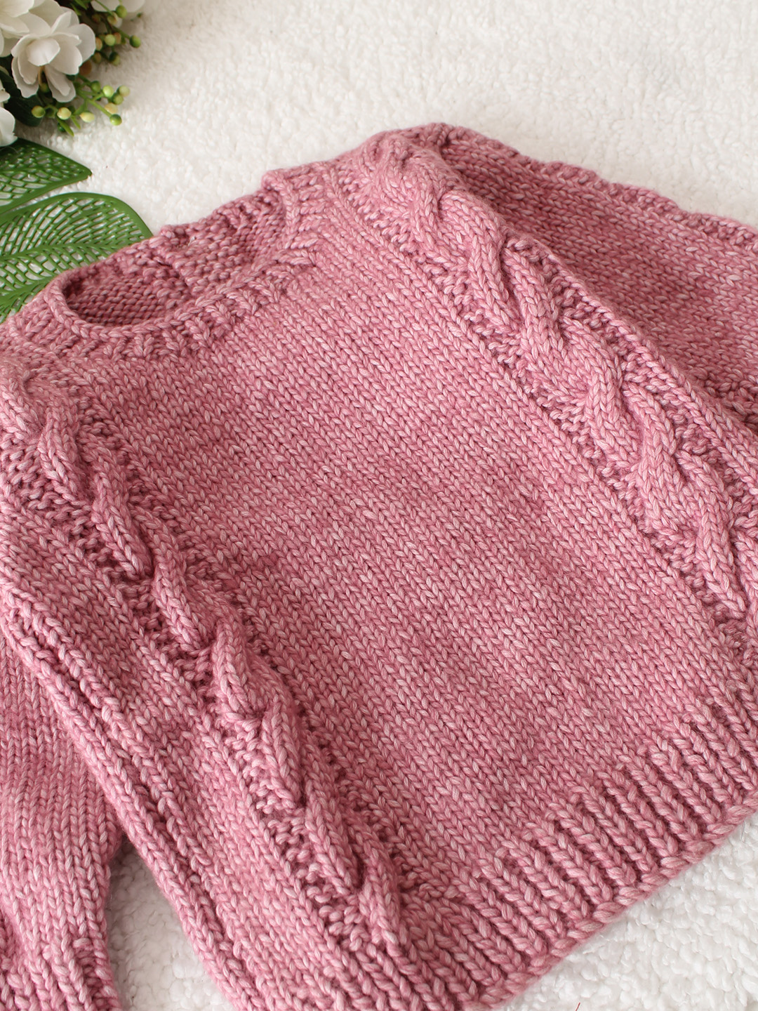 Cable Knit Drop Shoulder Sweater - Pink