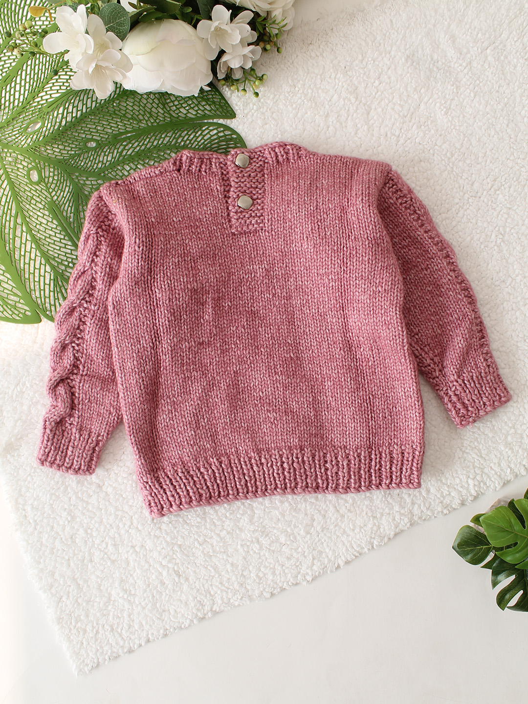 Cable Knit Drop Shoulder Sweater - Pink