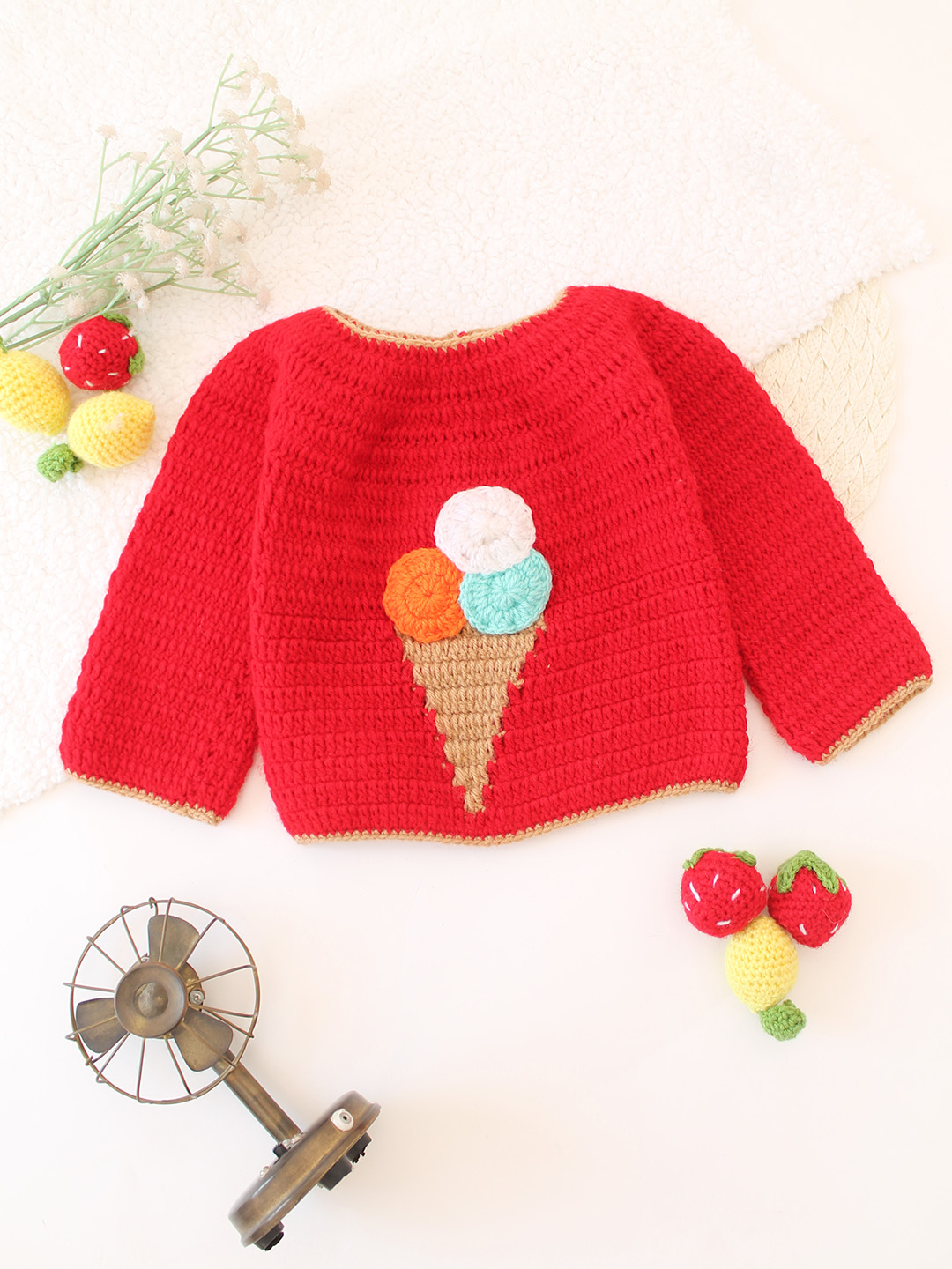 Icecream Cone Applique Sweater - Red