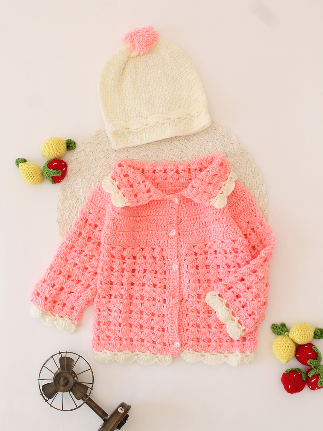Collar Detailed Crochet Cardigan - Peach