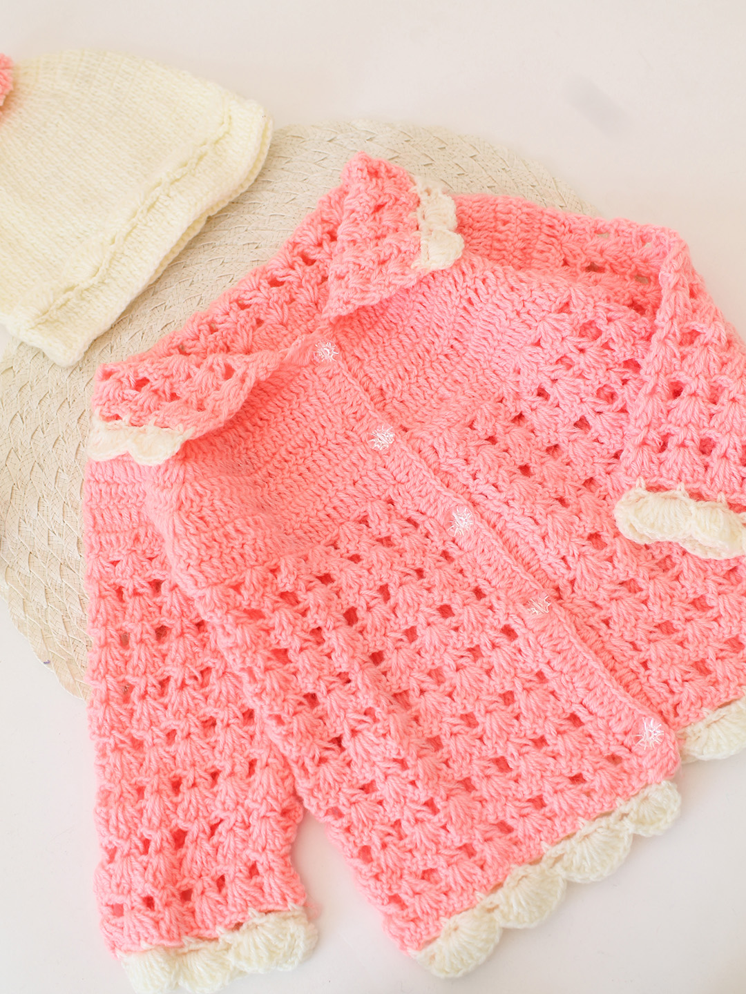 Collar Detailed Crochet Cardigan - Peach