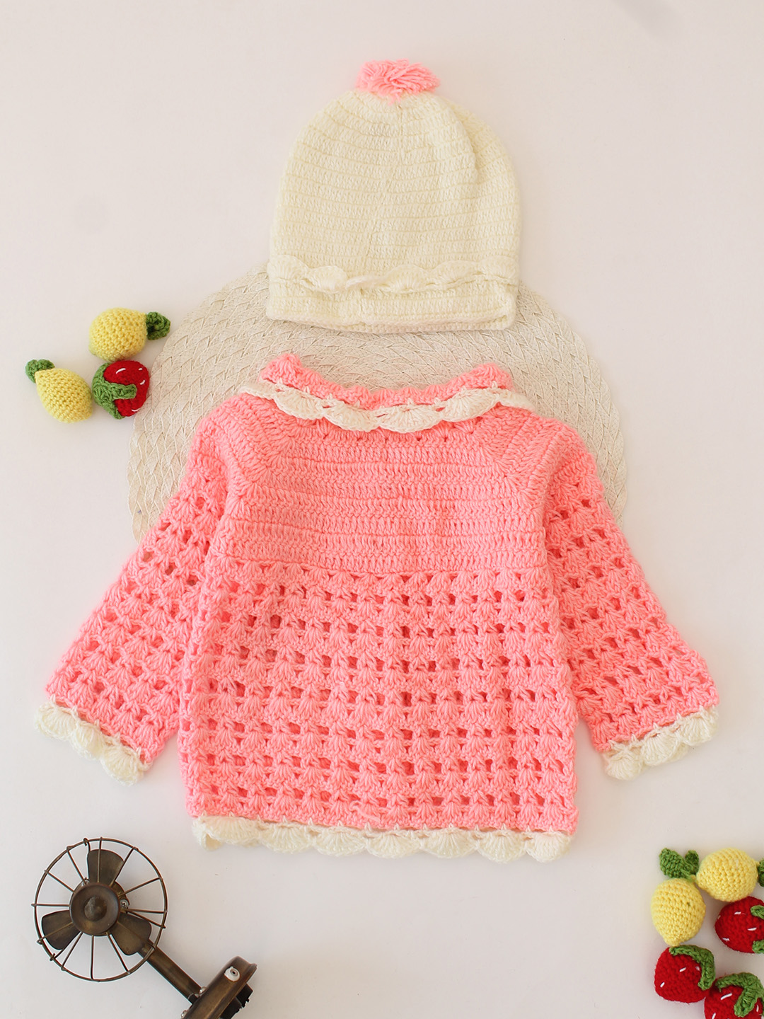 Collar Detailed Crochet Cardigan - Peach