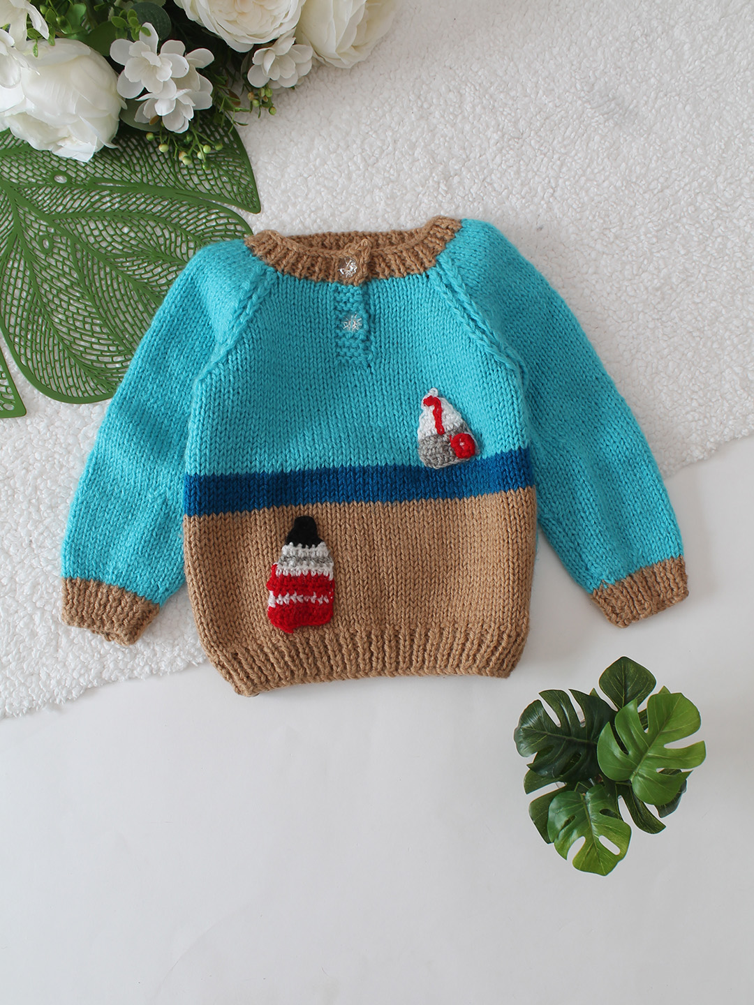 Lighthouse and Boat Designed Sweater - Blue