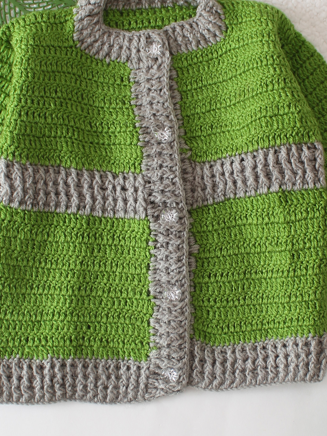 Contrast Corder Cochet Cardigan - Green