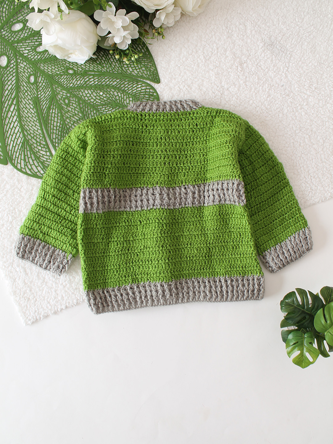 Contrast Corder Cochet Cardigan - Green