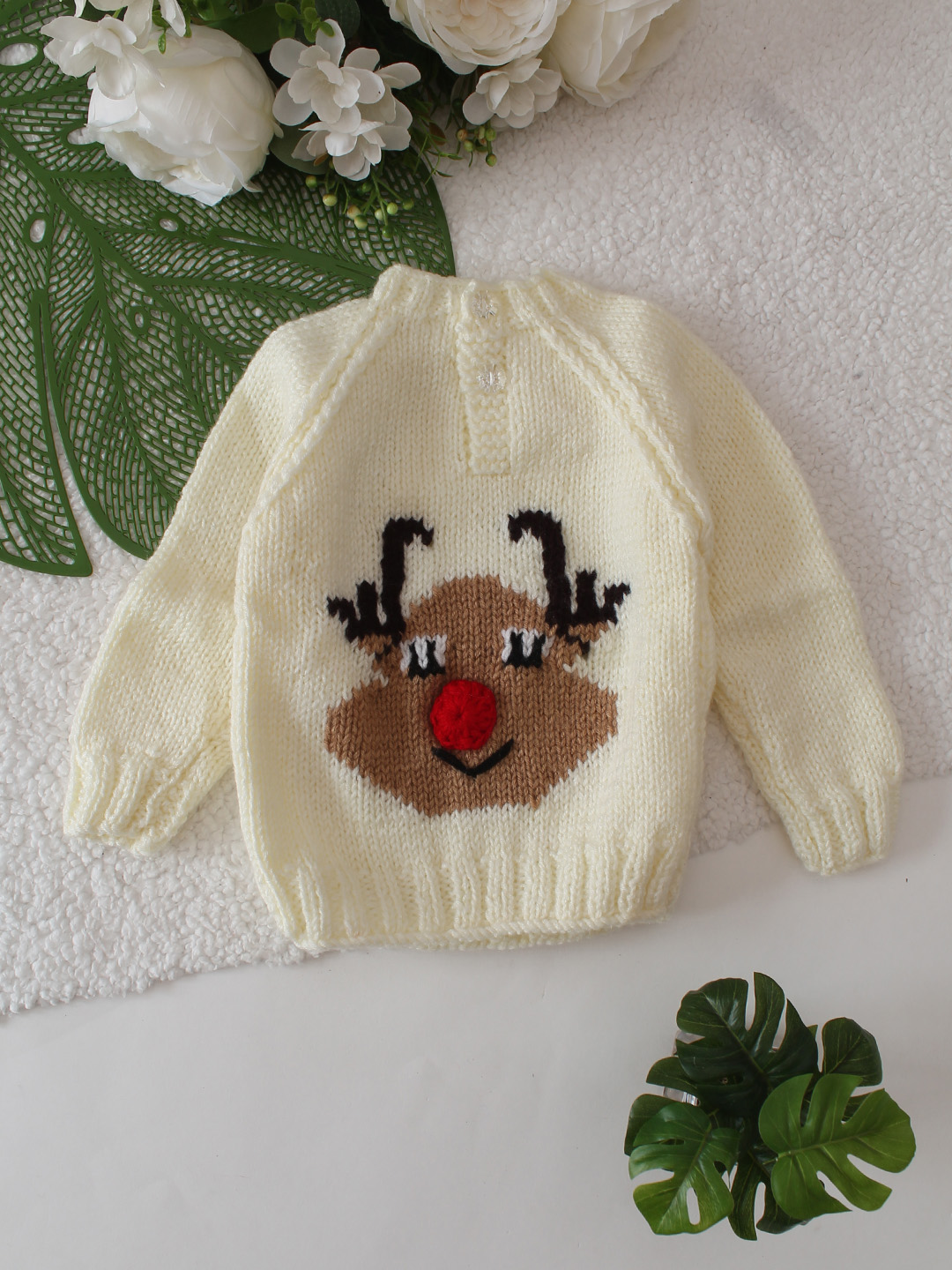Reindeer Designed Intarsia Sweater - Cream