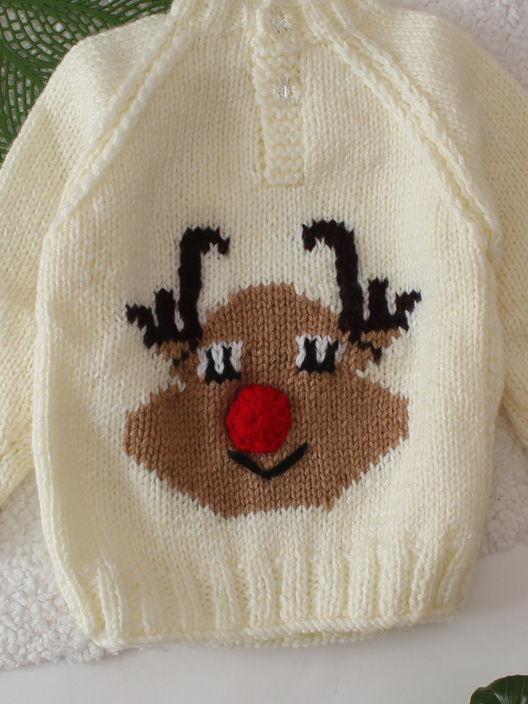 Reindeer Designed Intarsia Sweater - Cream
