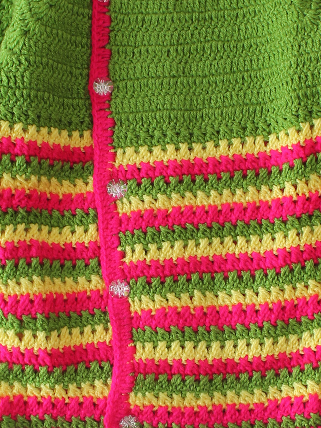 Assymetric Buttoned Crochet Cardigan - Green