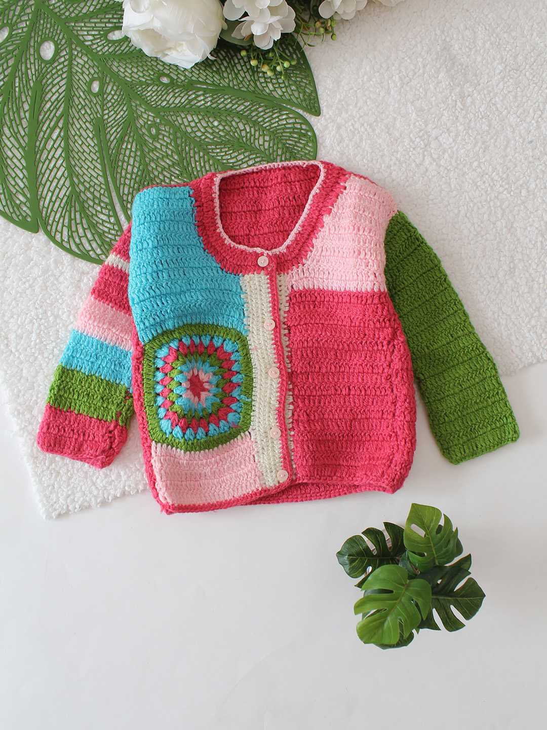 Multicolored Round Neck Baby Cardigan - Multi