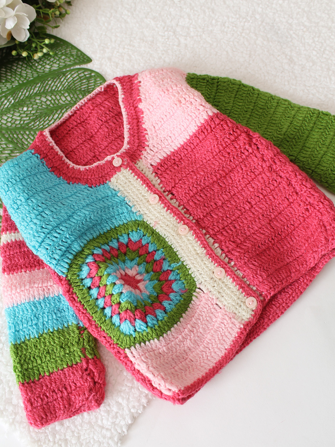 Multicolored Round Neck Baby Cardigan - Multi