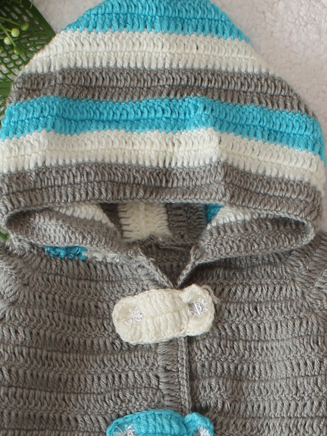 Hooded Striped Front Openable Cardigan - Grey