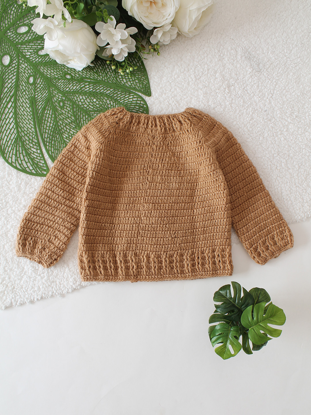 Dog Applique Crochet Pullover - Brown