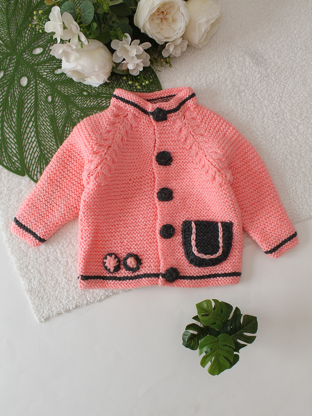 Garter Stitch Pocket Detailed Cardigan - Peach