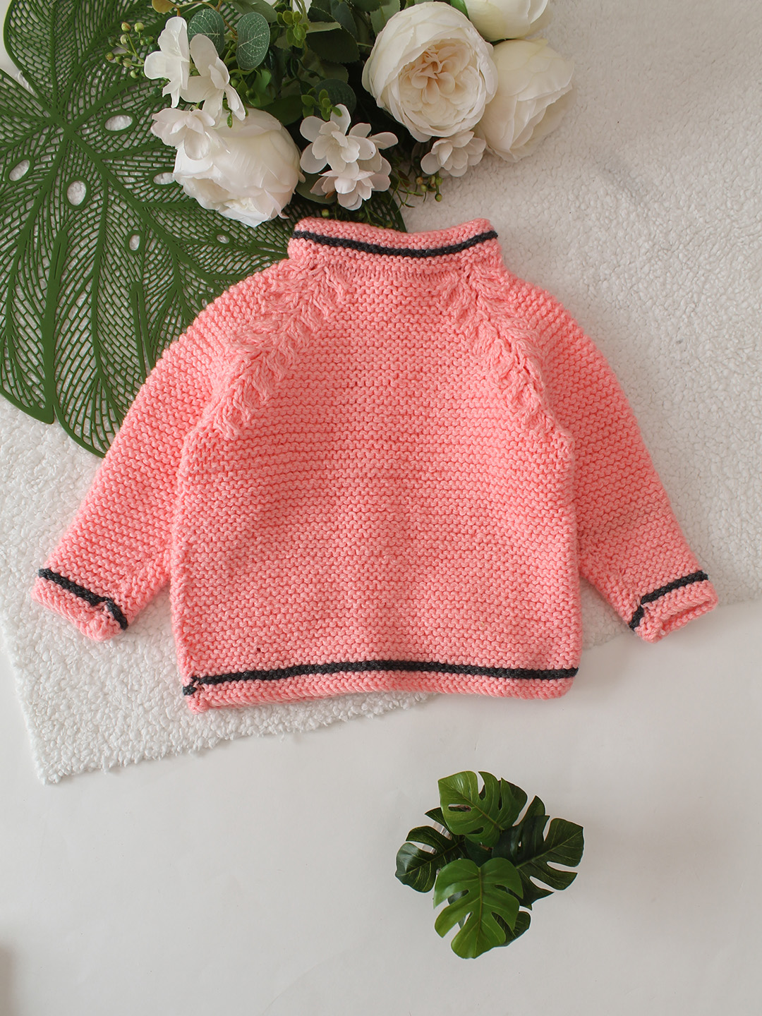 Garter Stitch Pocket Detailed Cardigan - Peach