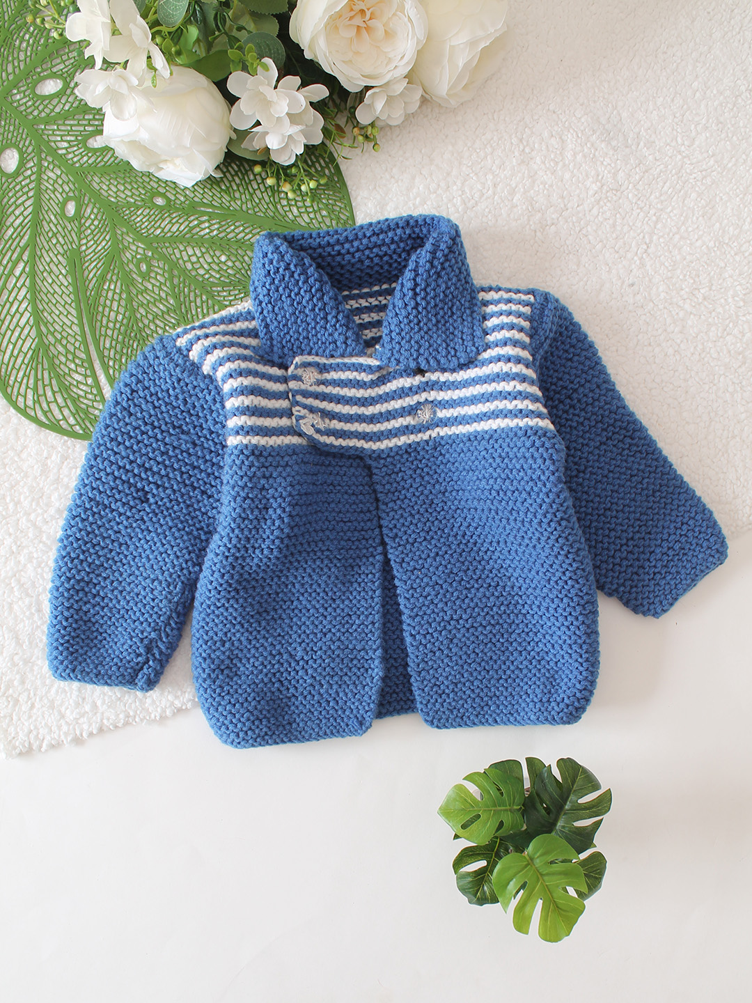 Collar Detalailed Front Openable Cardigan - Blue