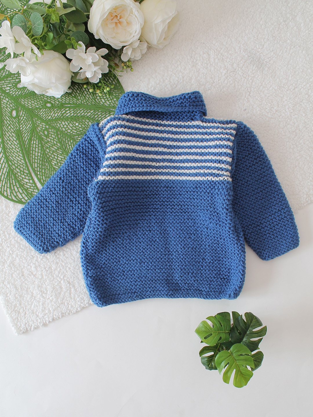 Collar Detalailed Front Openable Cardigan - Blue