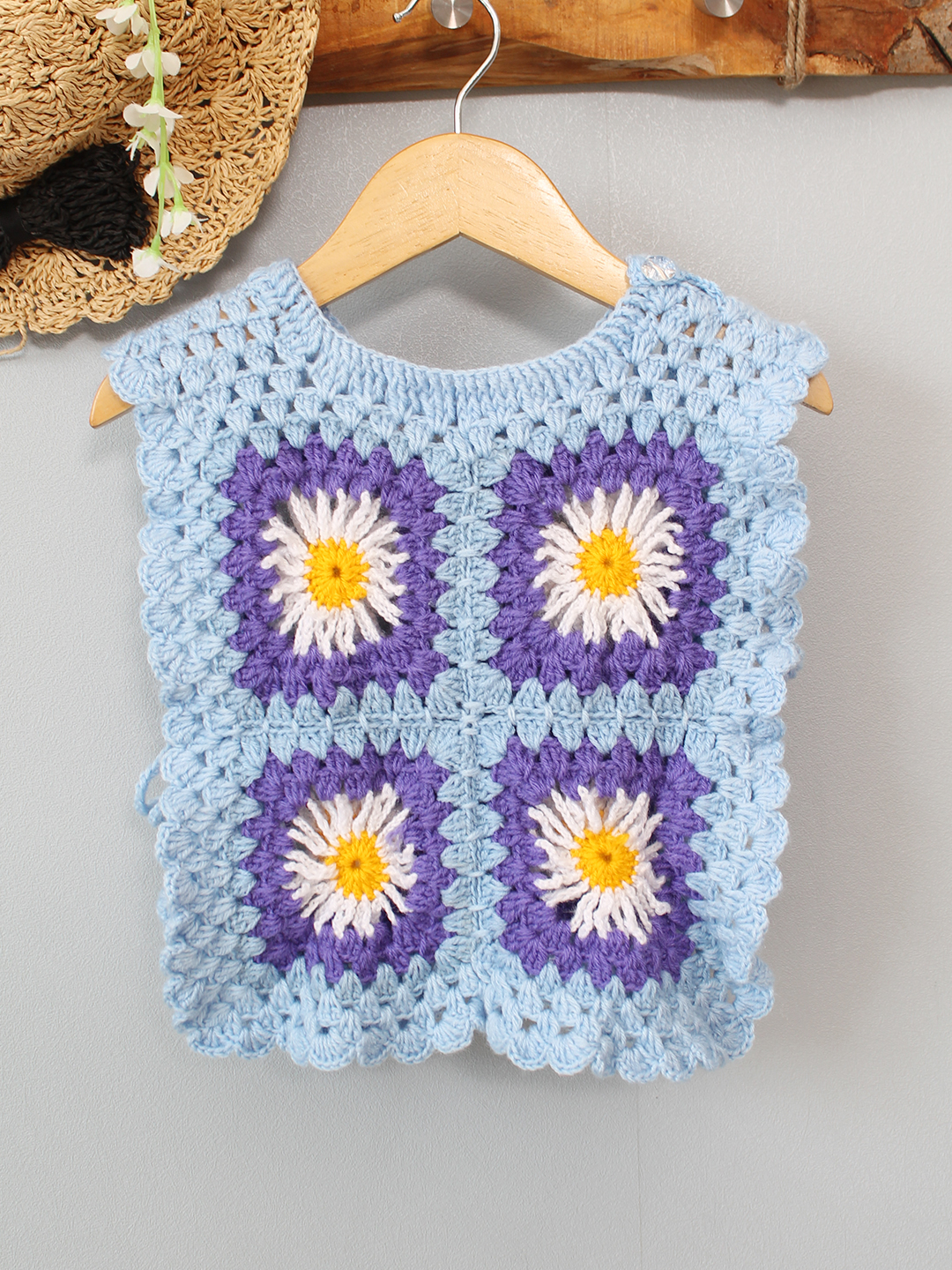 Daisy Side Tie- Knot Sweater - Blue