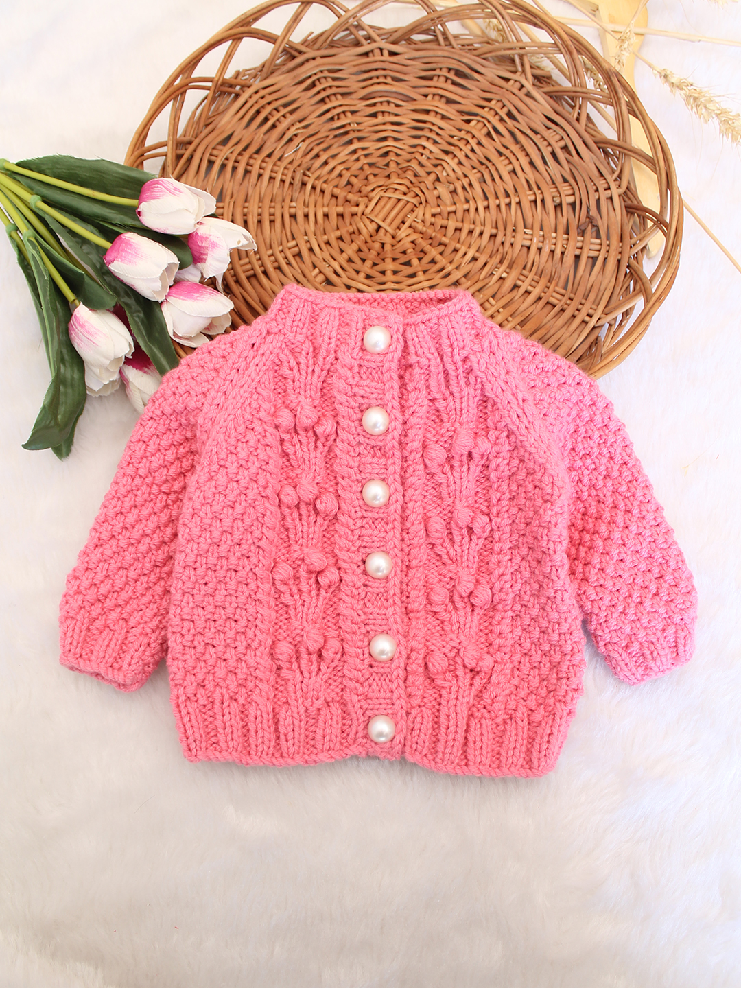 Premium Handknitted Baby Cardigan - Pink
