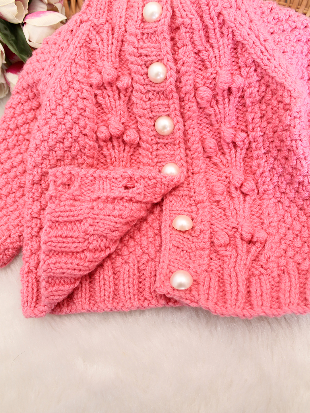 Premium Handknitted Baby Cardigan - Pink
