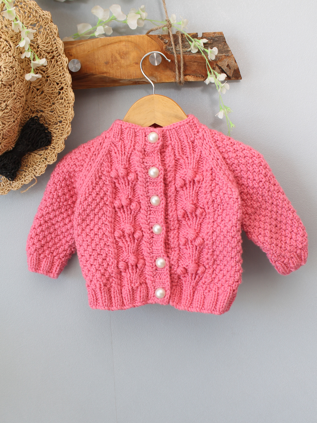 Premium Handknitted Baby Cardigan - Pink