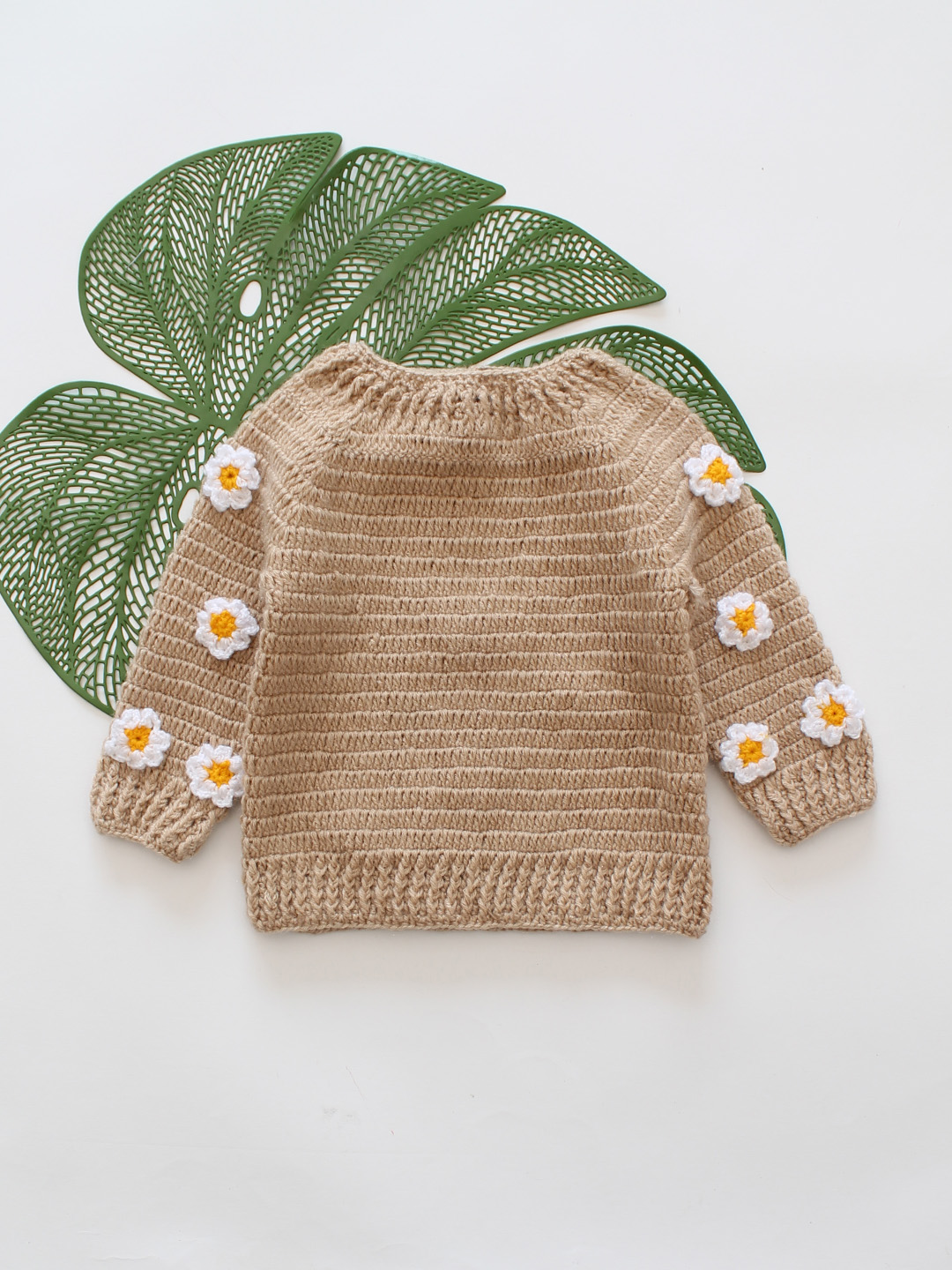 Daisy Floral Sleeve Baby Sweater - Beige