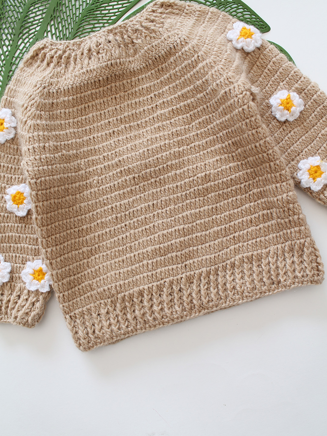 Daisy Floral Sleeve Baby Sweater - Beige