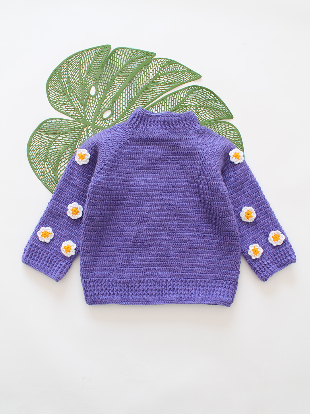 Daisy Floral Sleeve Baby Sweater - Purple