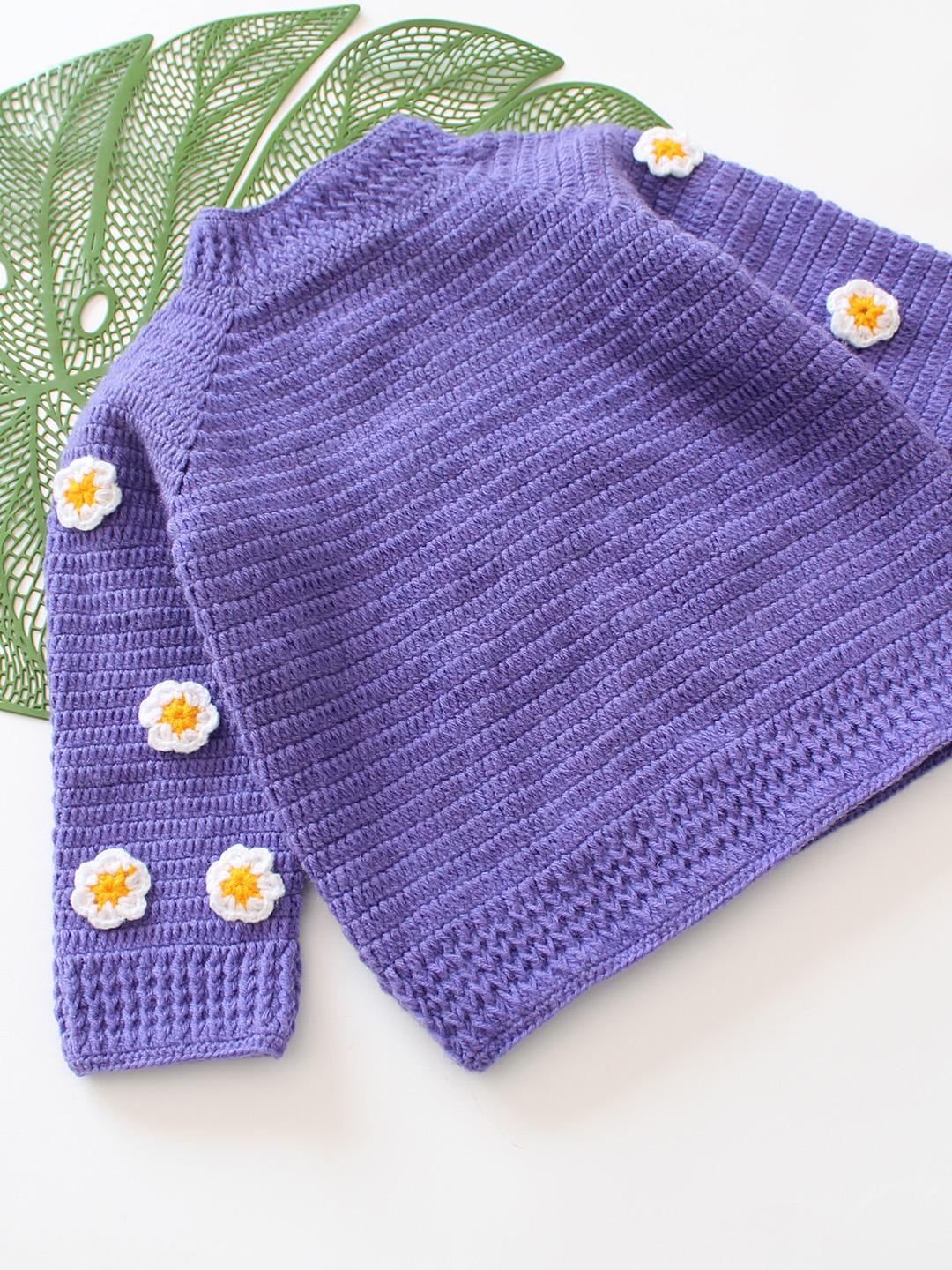 Daisy Floral Sleeve Baby Sweater - Purple