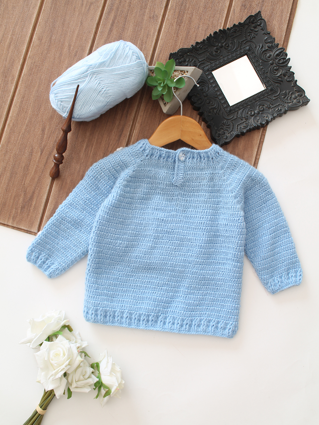 Daisy Floral Sleeve Baby Sweater - Sky Blue