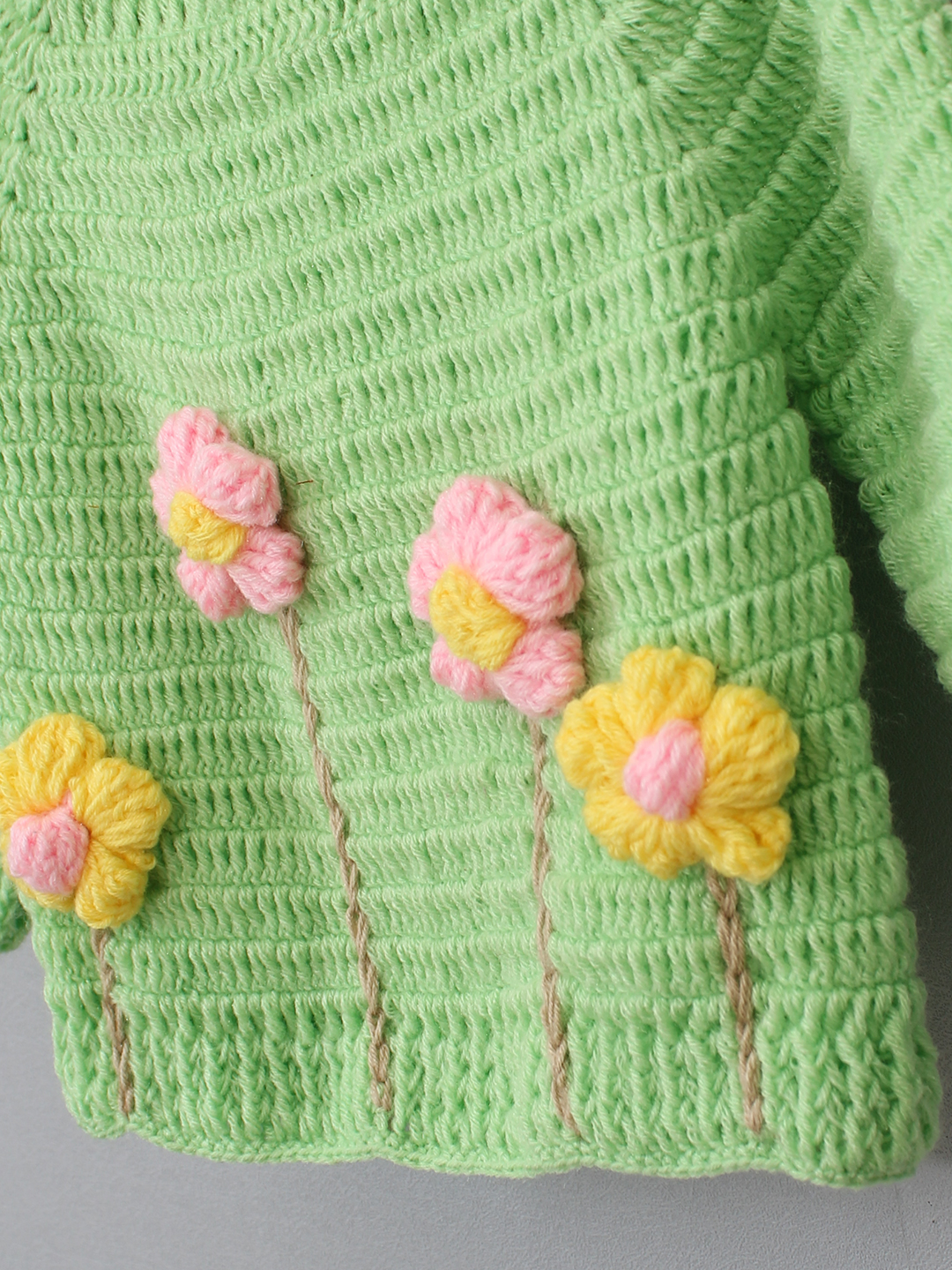 Woonie Crochet Floral Sweater - Green