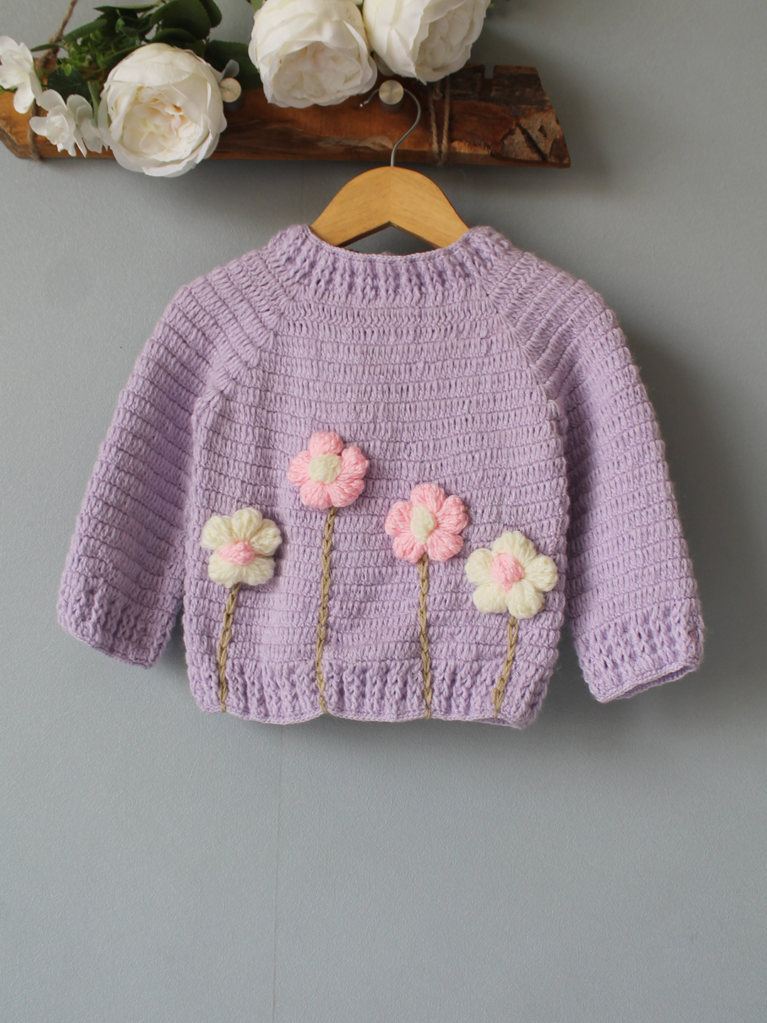 Woonie Crochet Floral Sweater - Lavender