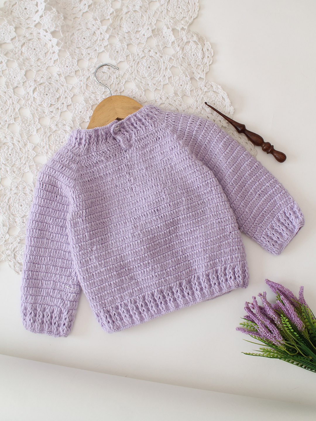 Woonie Crochet Floral Sweater - Lavender