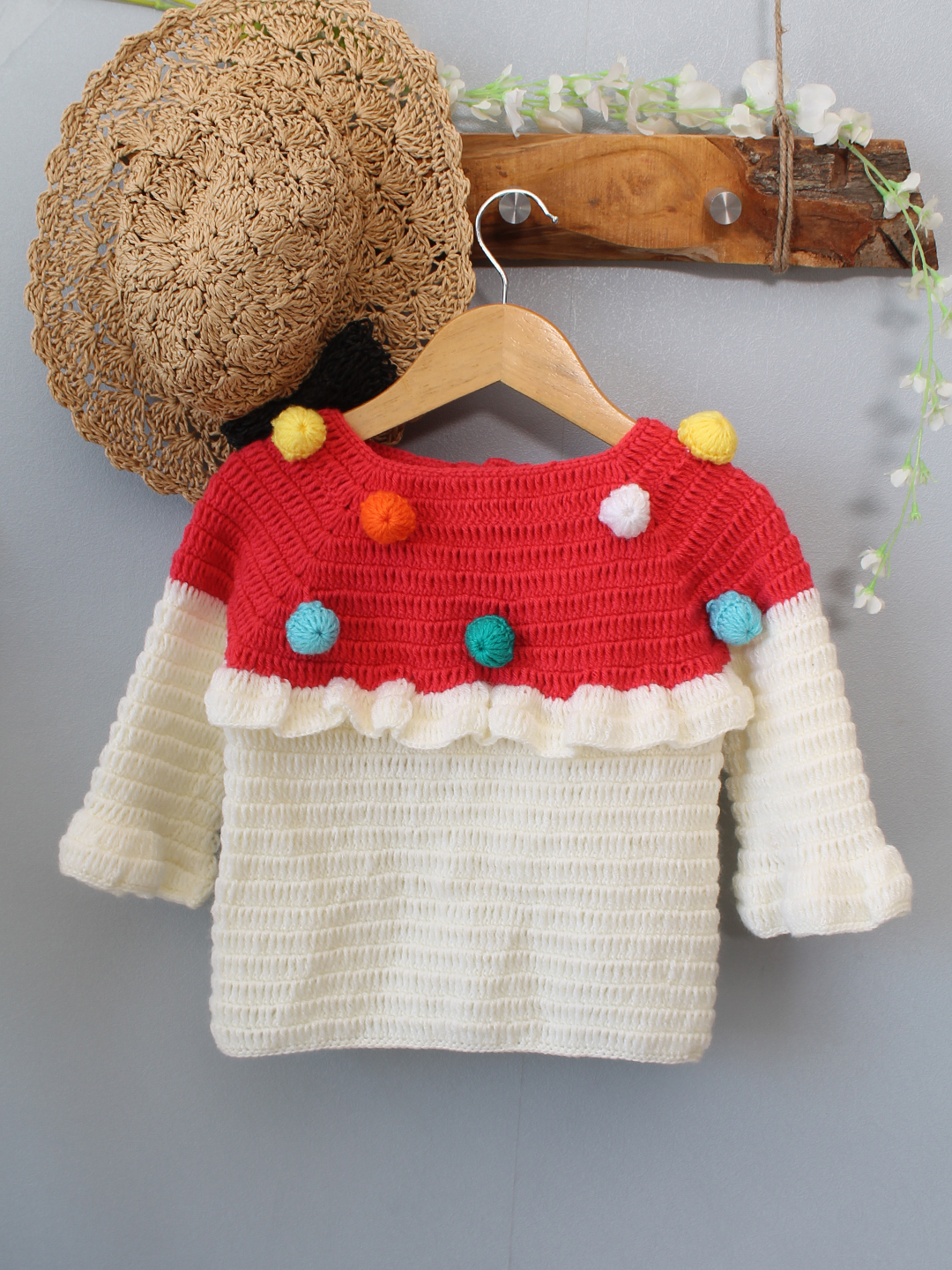 Woonie Crochet Colorful Pom Poms - Red
