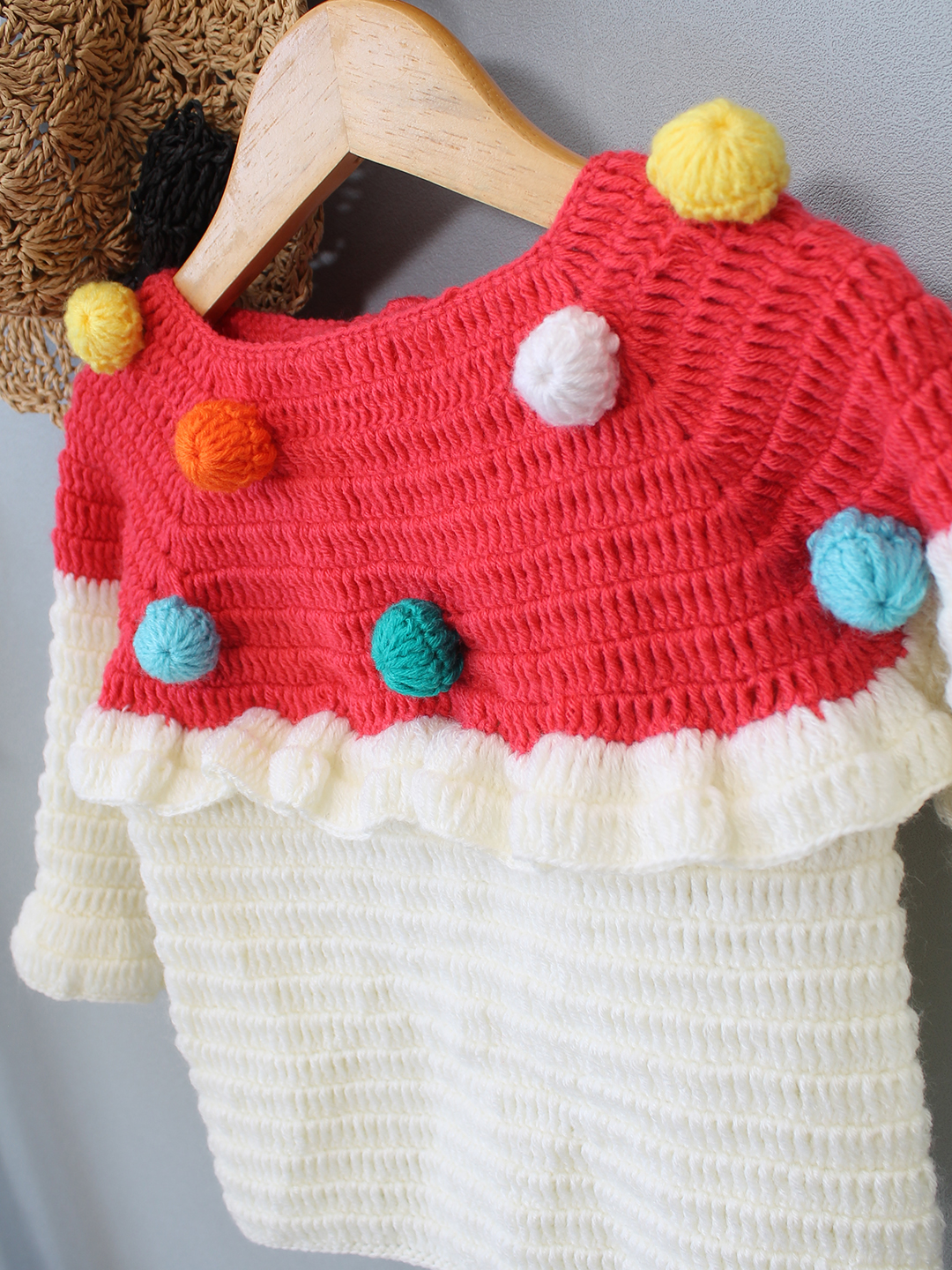 Woonie Crochet Colorful Pom Poms - Red