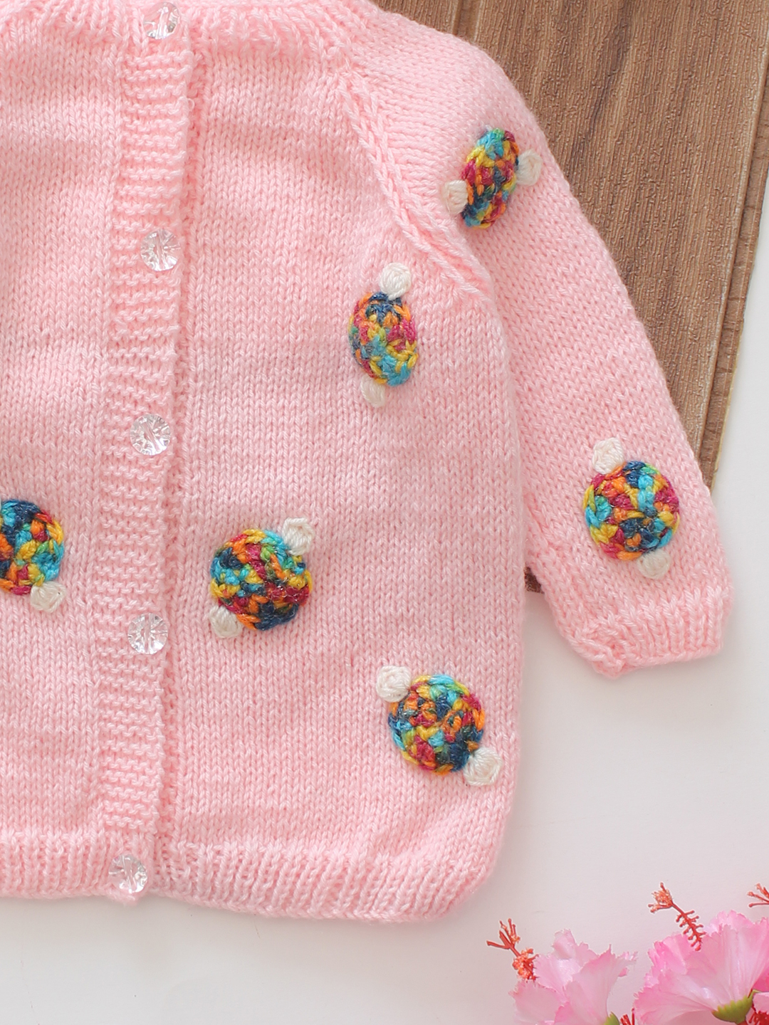 Woonie Embroidered Baby Sweater Set - Pink