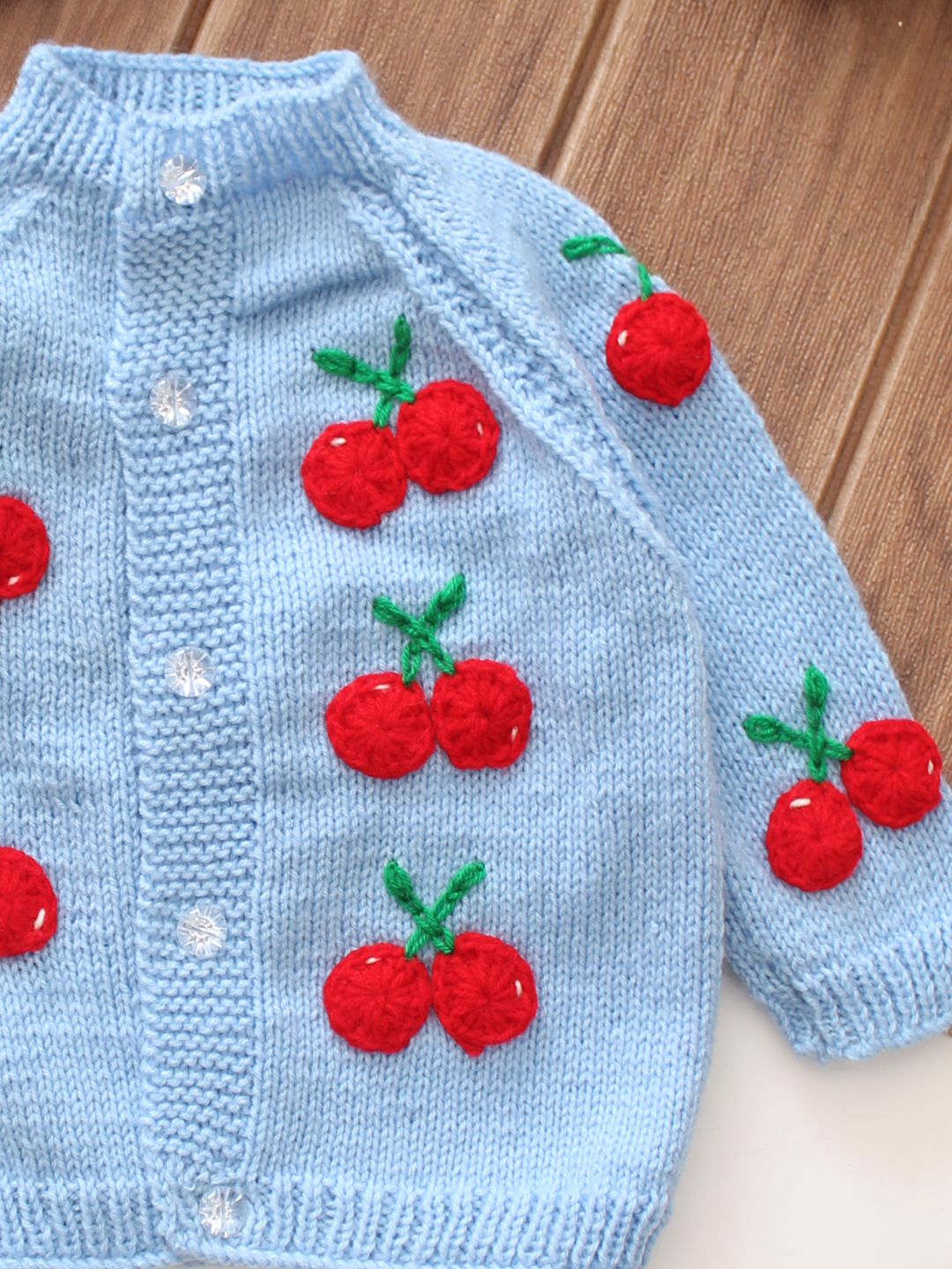 Woonie Cherry Applique Baby Sweater Set - Blue