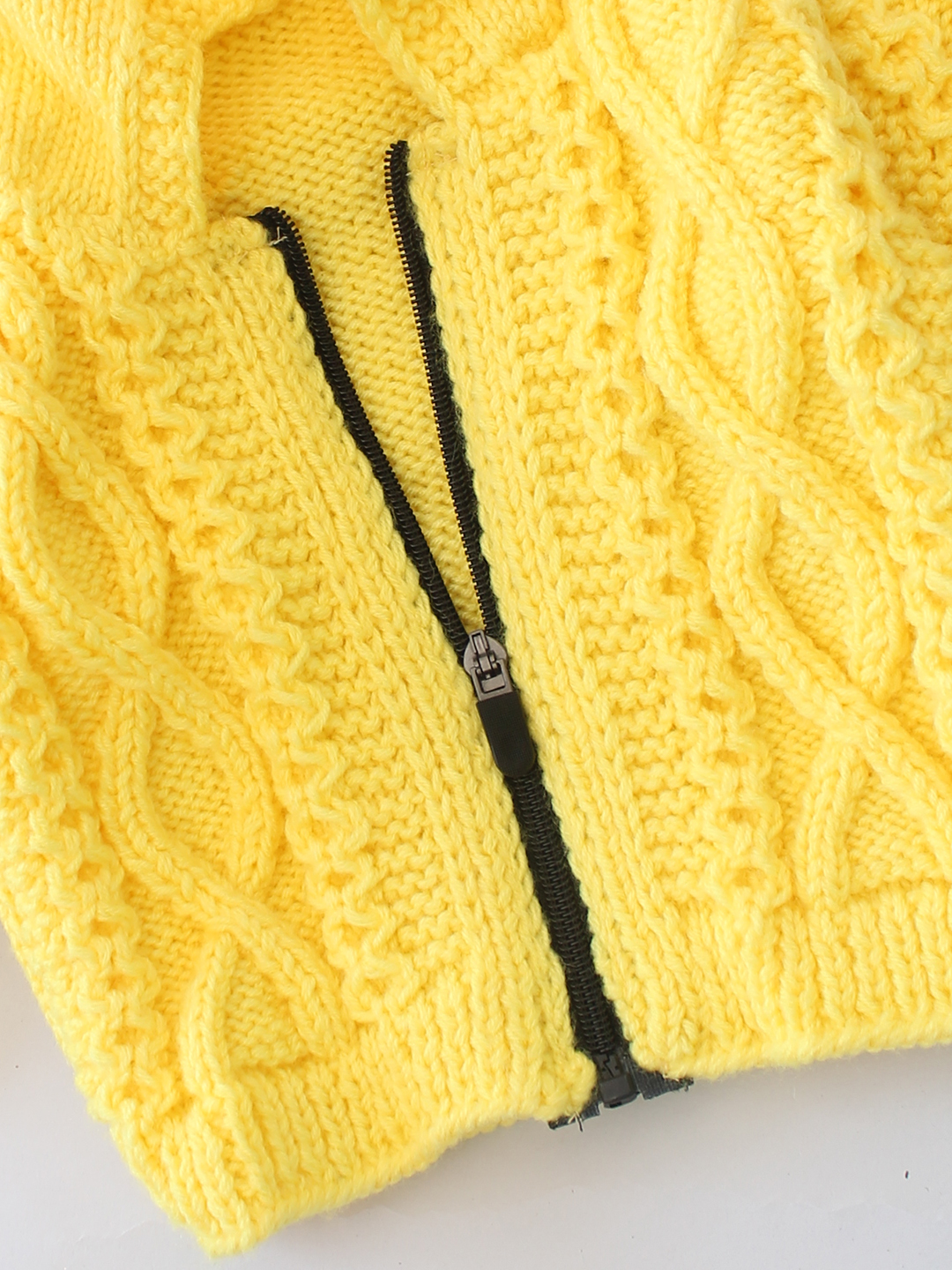 Cable Knit Hooded Sweater With Zip - Yellow