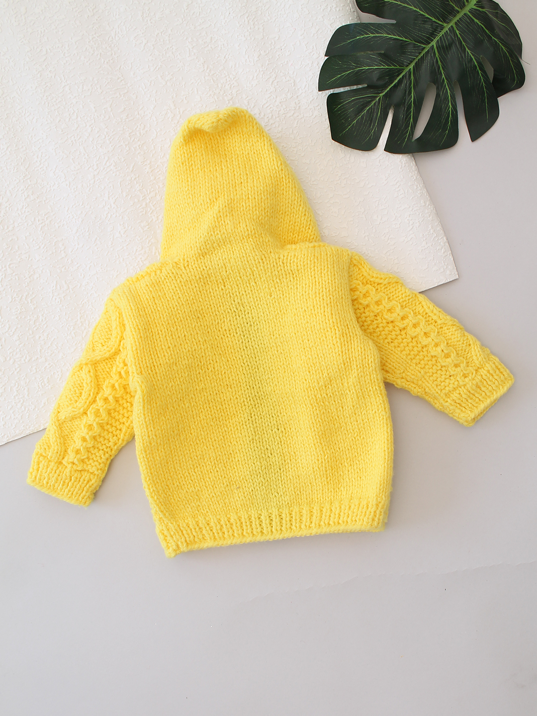 Cable Knit Hooded Sweater With Zip - Yellow