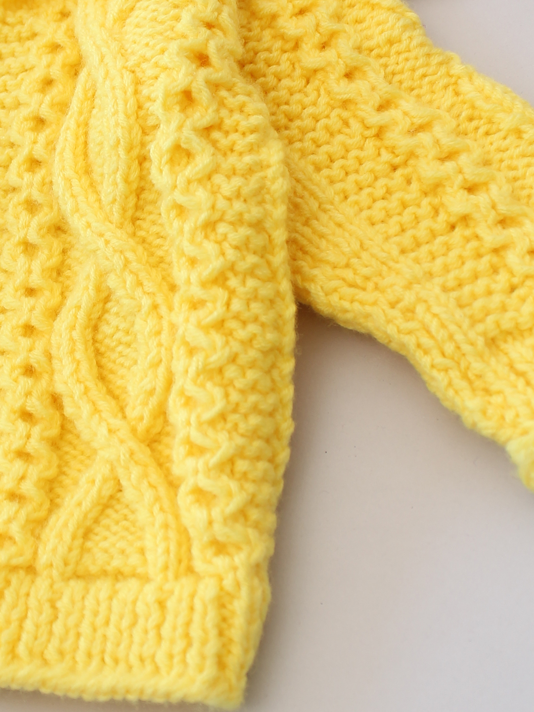 Cable Knit Hooded Sweater With Zip - Yellow